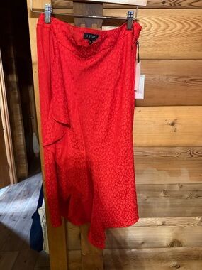 STATE Red Satin Leopard-Jacquard Skirt